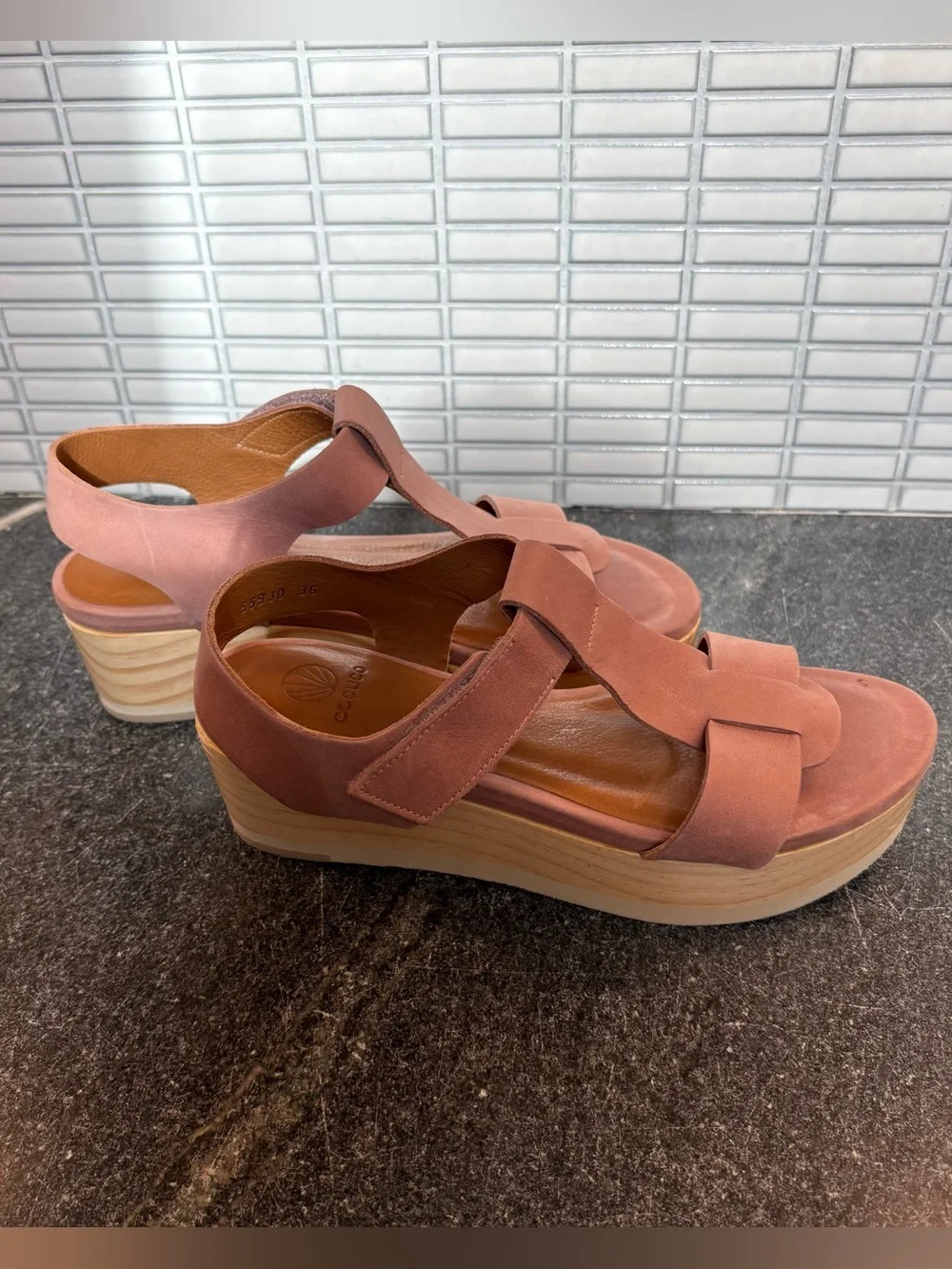 COCLICO Dusty Rose Platform Sandal with Wood-Look Wedge